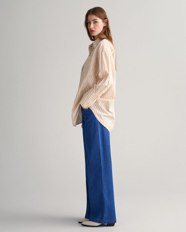 Oversized gestreept poplin hemd met brede manchetten