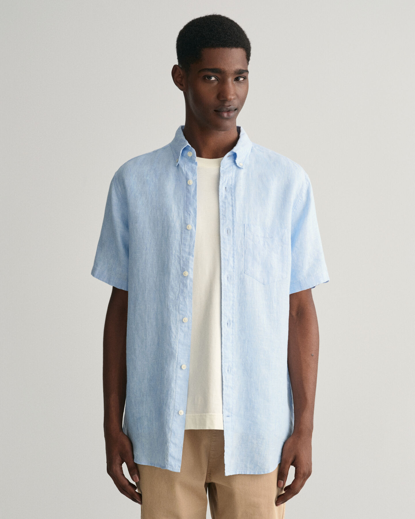 Regular Fit linnen hemd met korte mouwen
