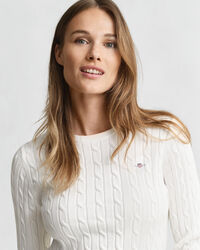 Pull col rond en maille de coton stretch à torsades