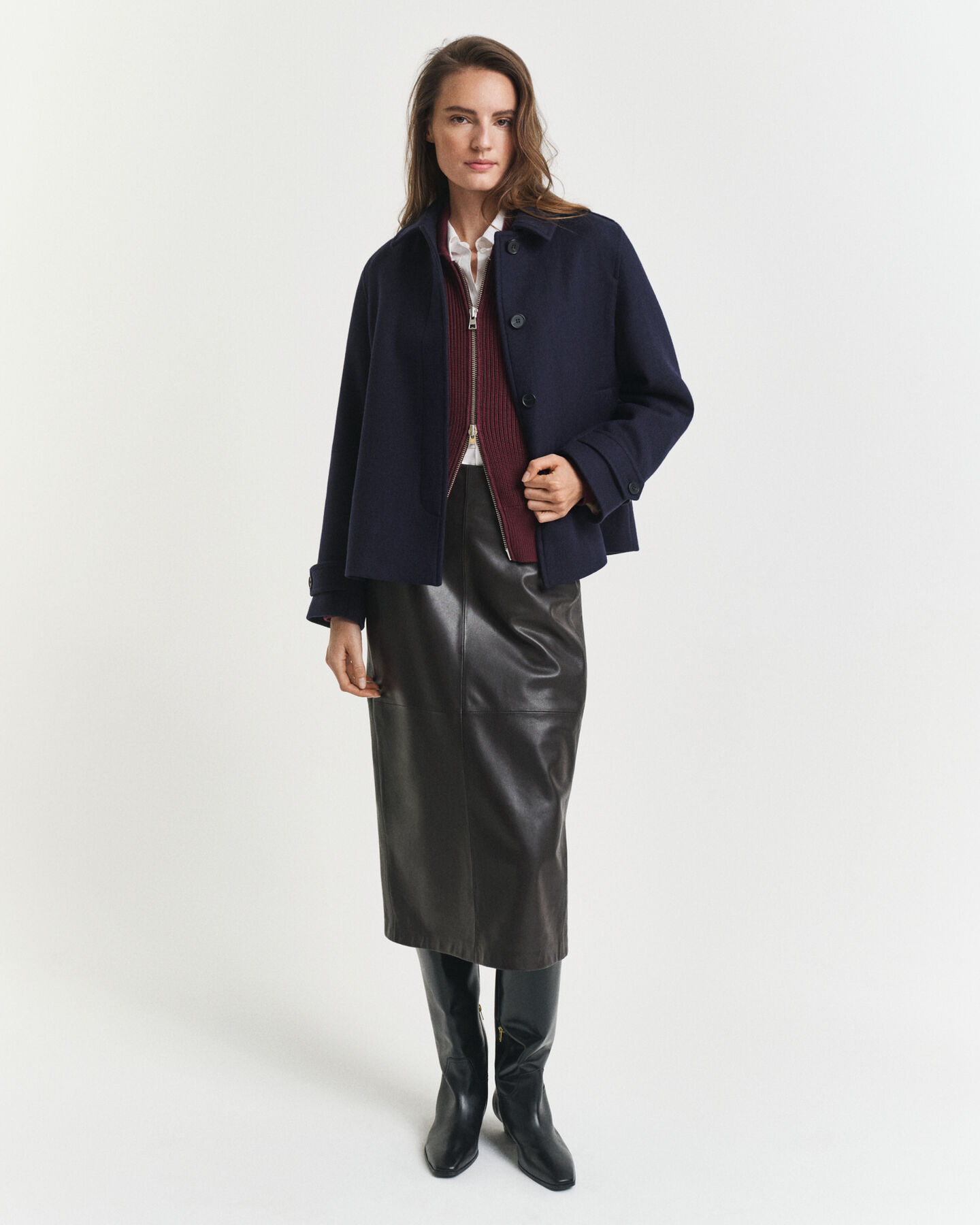 Jupe crayon midi en cuir