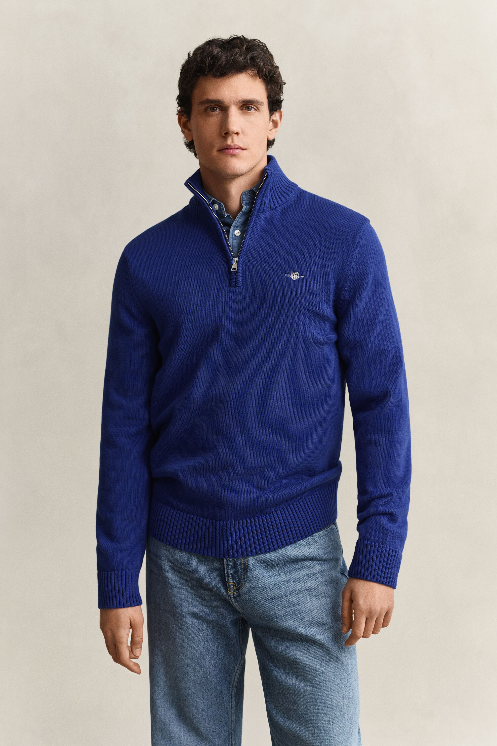Pull en coton décontracté à demi-zip