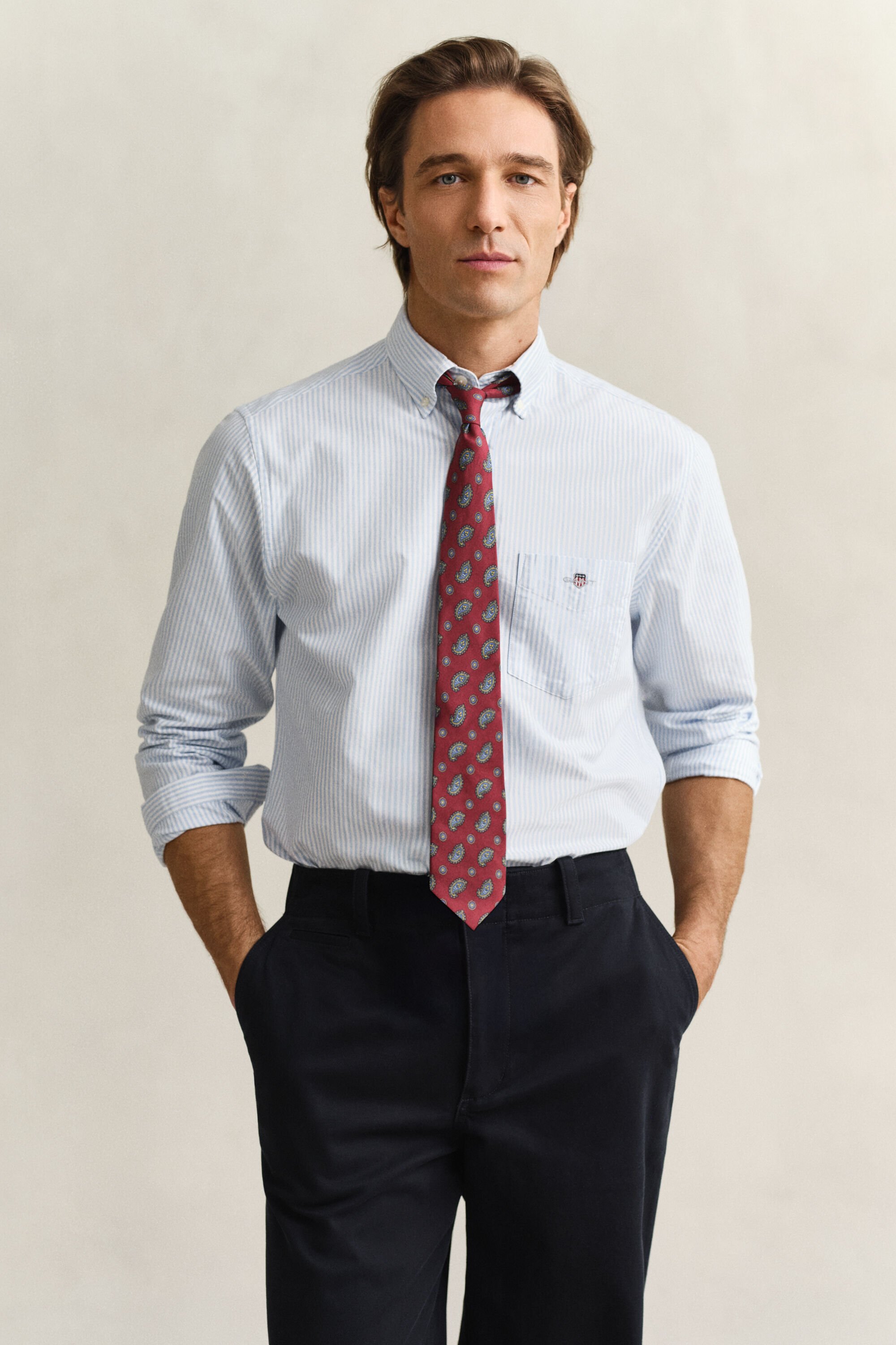 Chemise en coton Oxford classique à rayures Banker