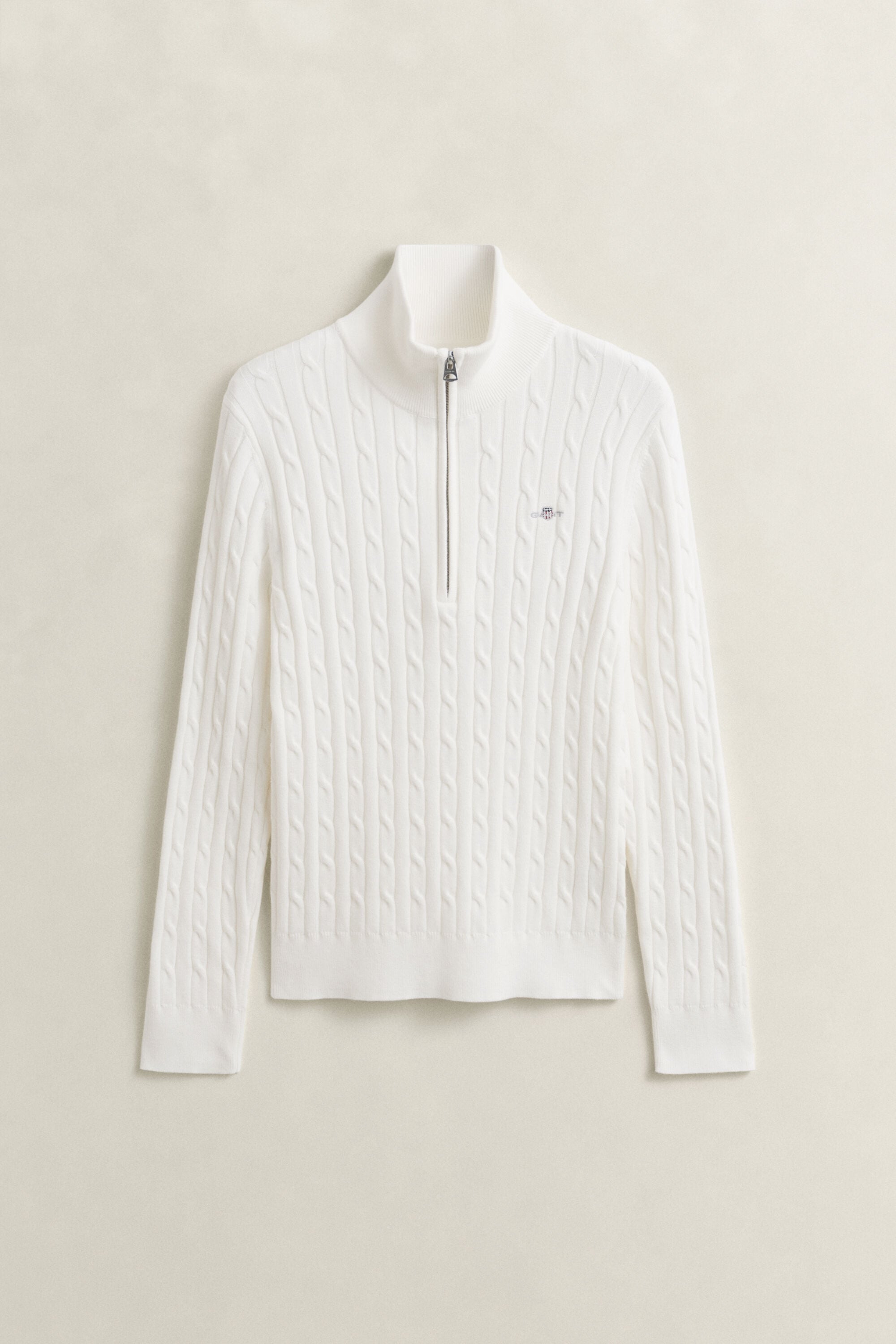 Pull à demi-zip en maille torsadée extensible