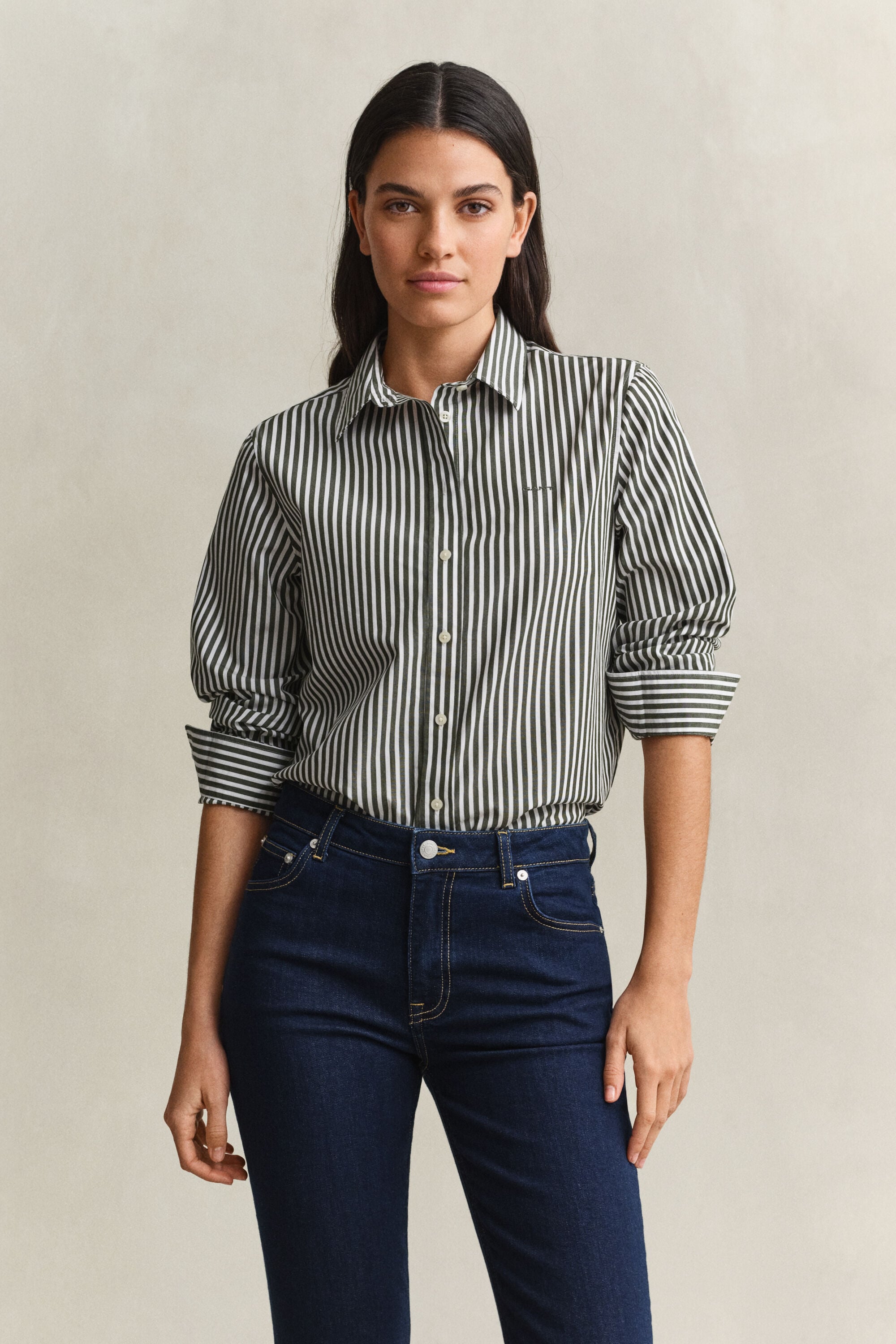 Chemise classique coupe regular en popeline à rayures