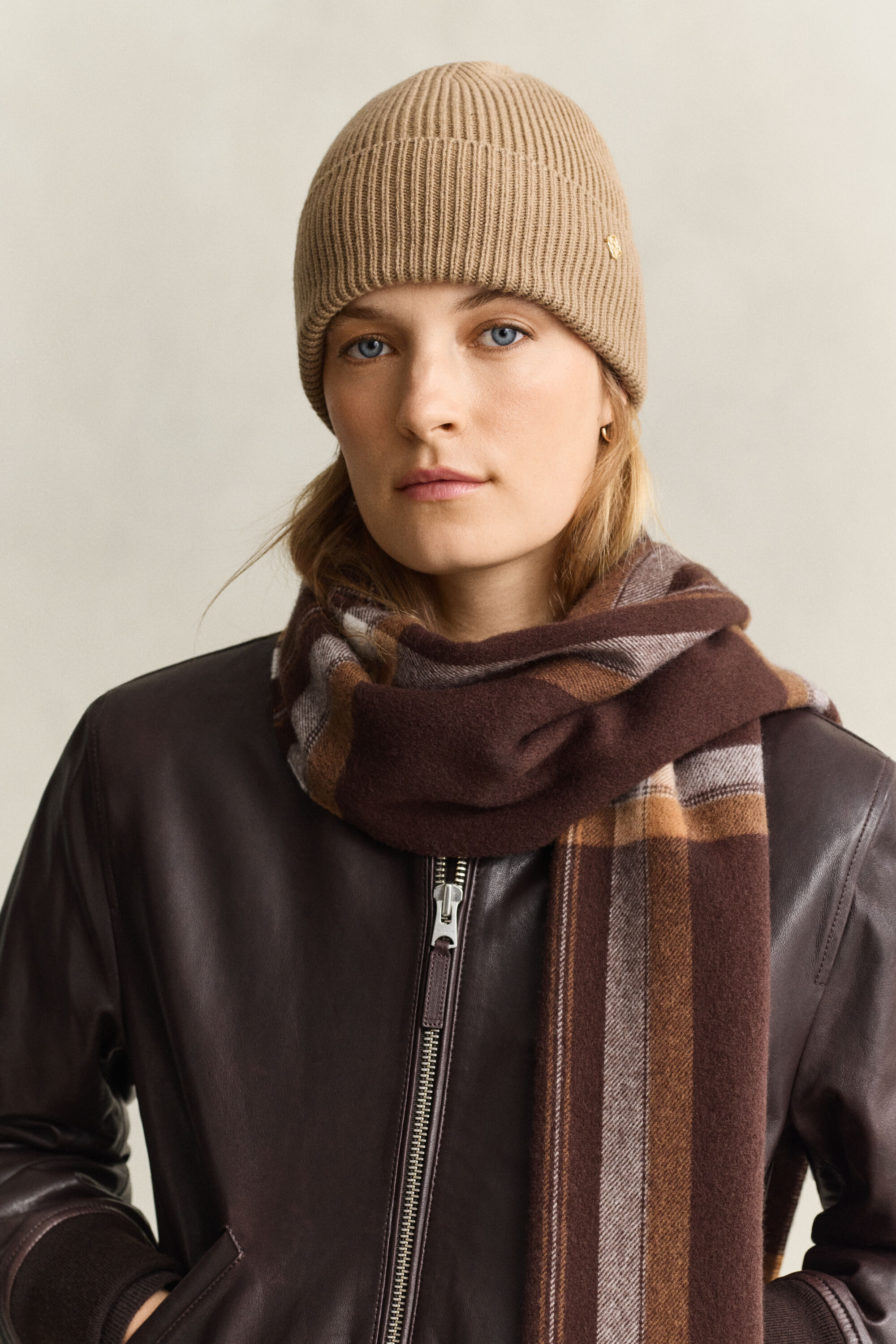 Beanie van geribde wol