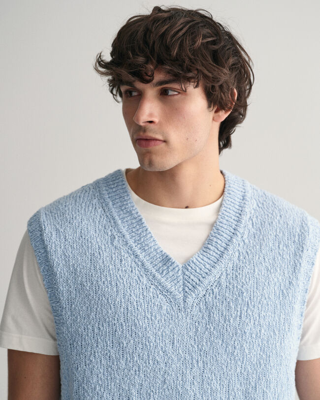 Pull sans manches en coton flammé texturé