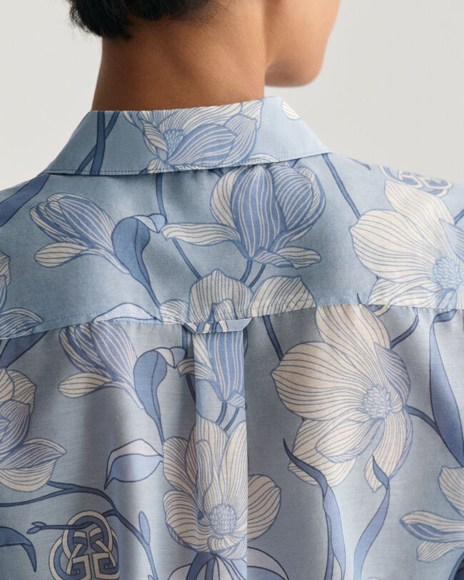 Regular Fit Magnolia Print blouse van katoen en zijde