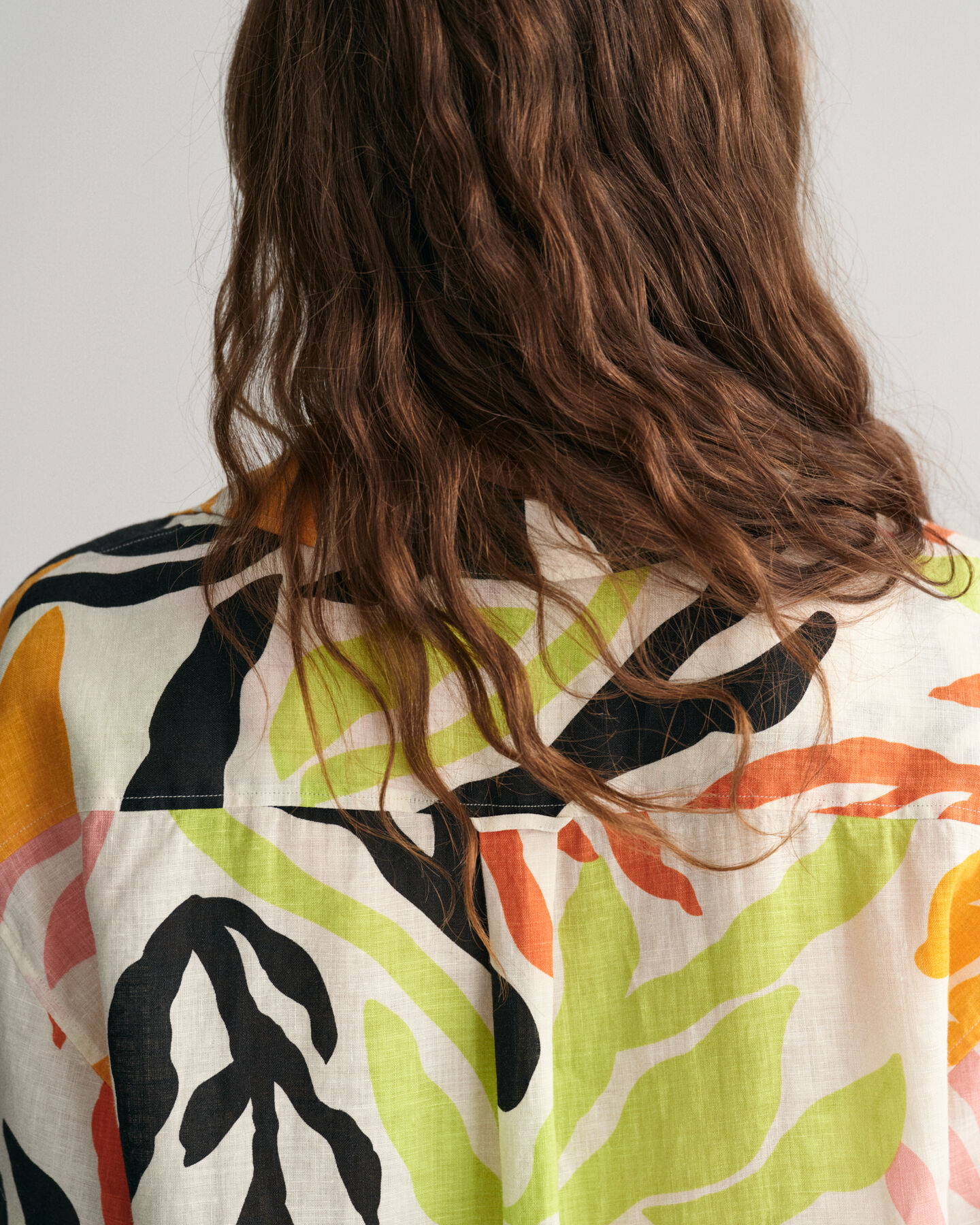 Palm Print linnen kaftan met korte mouwen