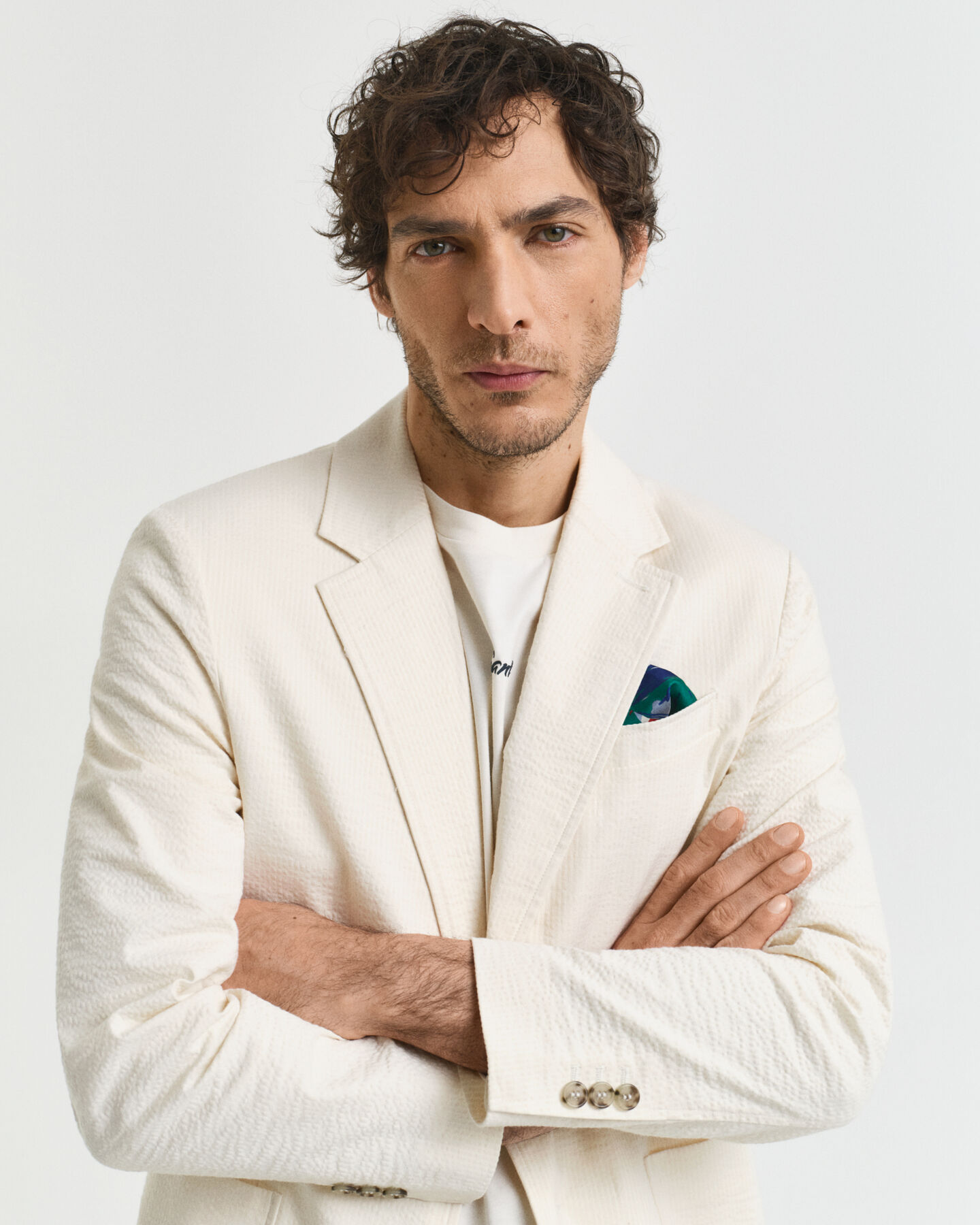 Slim Fit seersucker kostuumjasje