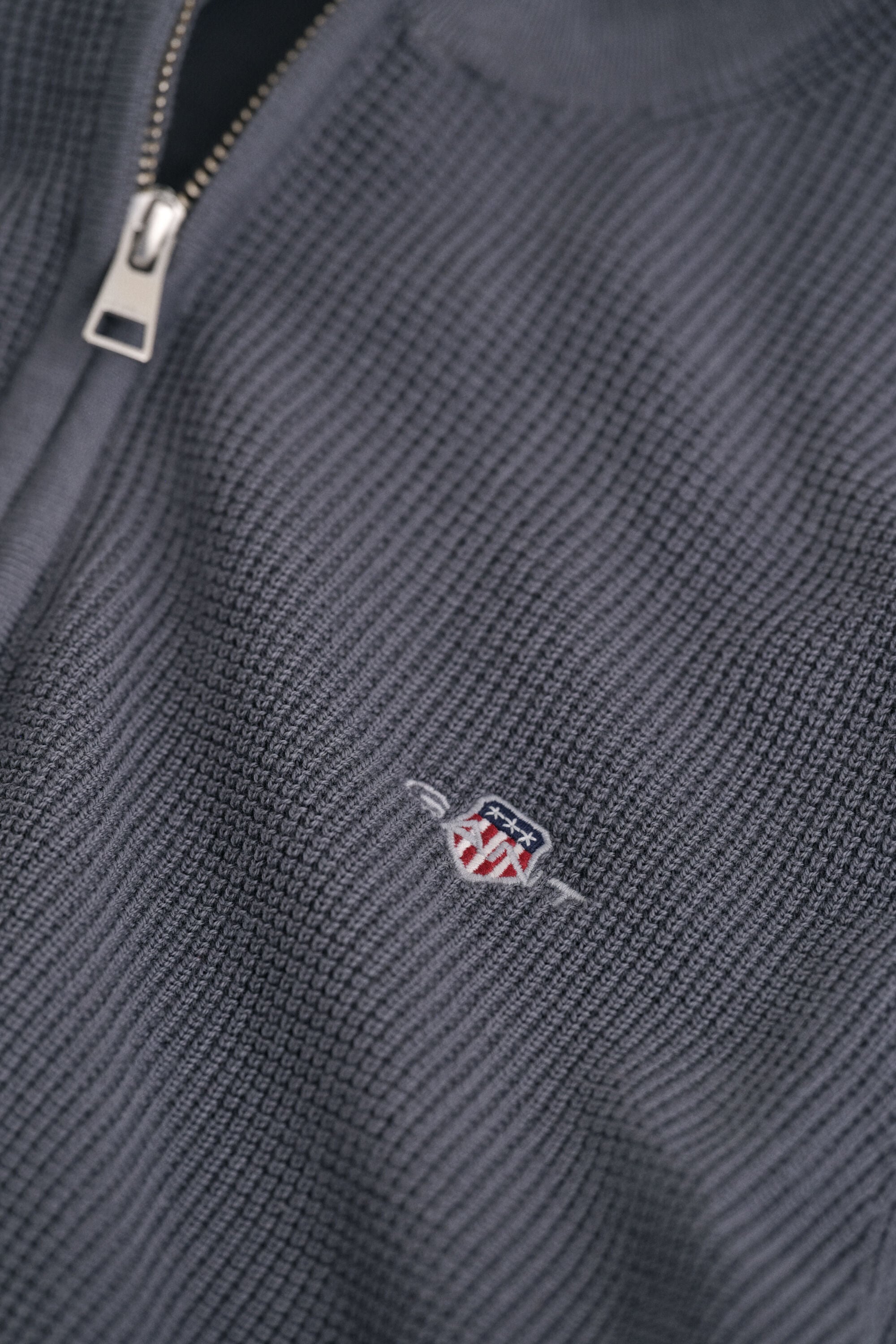 Katoenen Textured sweater met korte rits