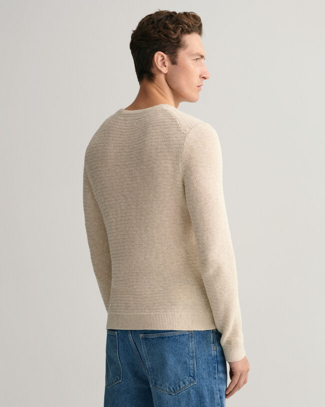 Pull ras du cou en coton et lin Textured