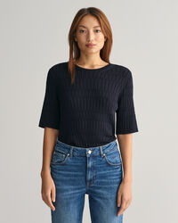 Textured sweater met ronde hals en korte mouwen