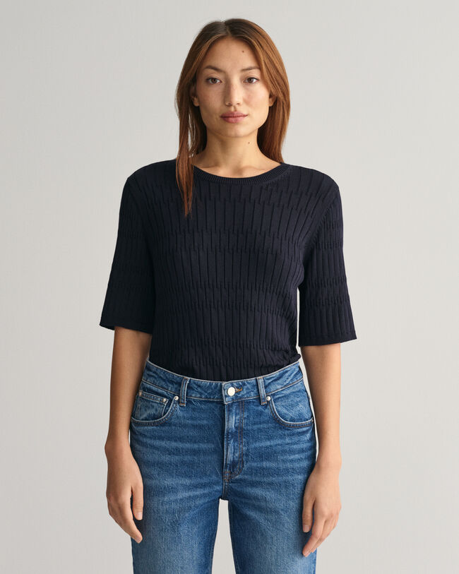 Textured sweater met ronde hals en korte mouwen