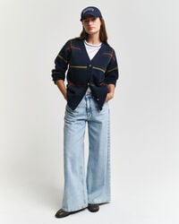 Cardigan col V à carreaux