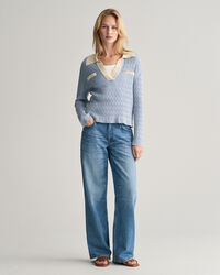 Pull fa&ccedil;on polo en maille torsad&eacute;e