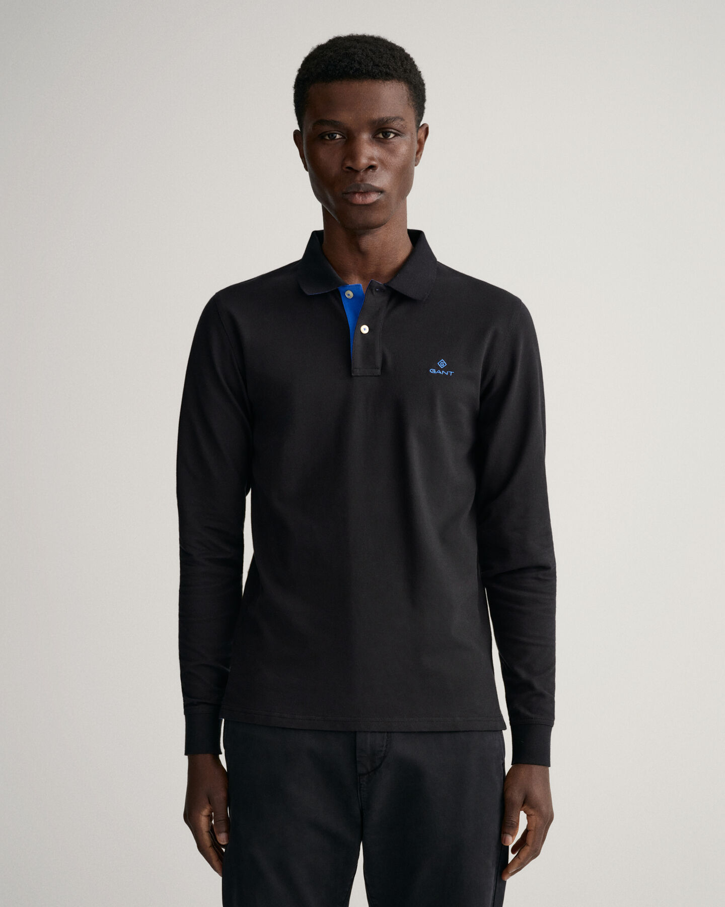 Contrast Collar Piqu&eacute; Rugger met lange mouwen