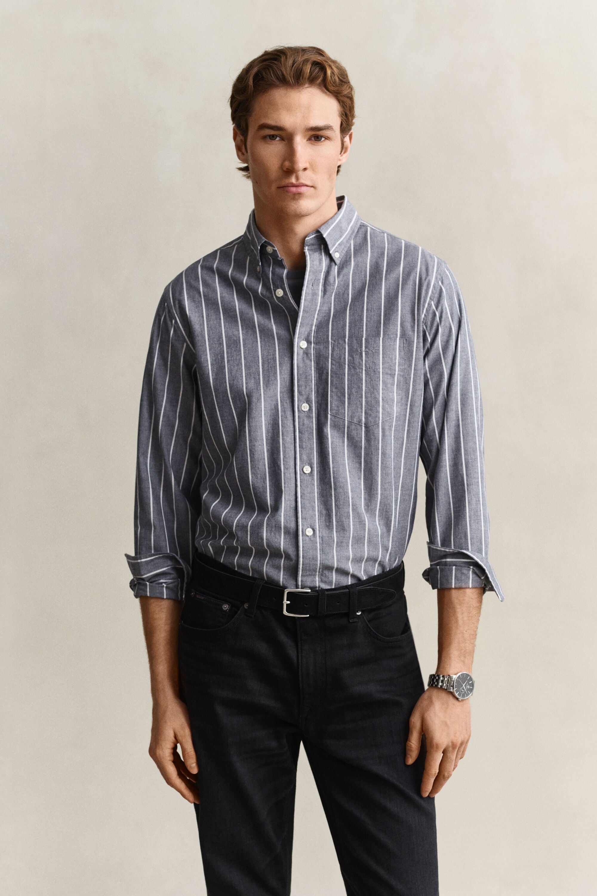 Chemise à rayures en popeline chinée