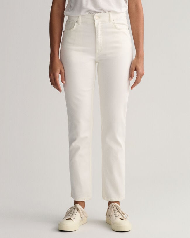 Witte iets kortere Slim Fit jeans