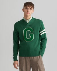Collegiate sweater met V-hals