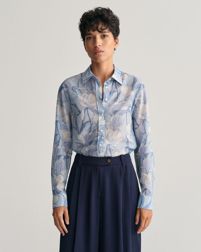 Regular Fit Magnolia Print blouse van katoen en zijde
