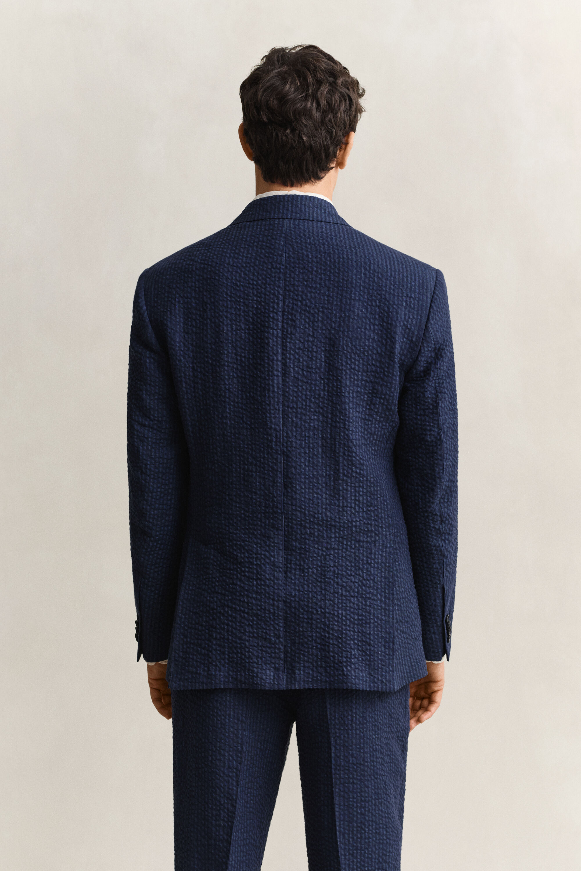 Veste de costume en seersucker indigo