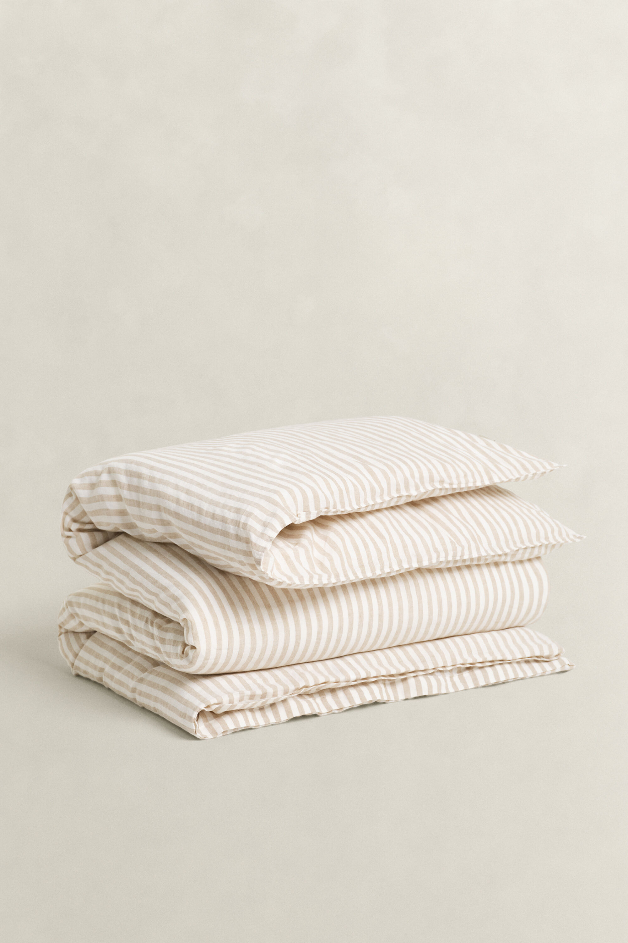 Housse de couette double en coton et lin à rayures