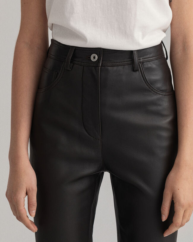 Cropped leren broek met hoge taille