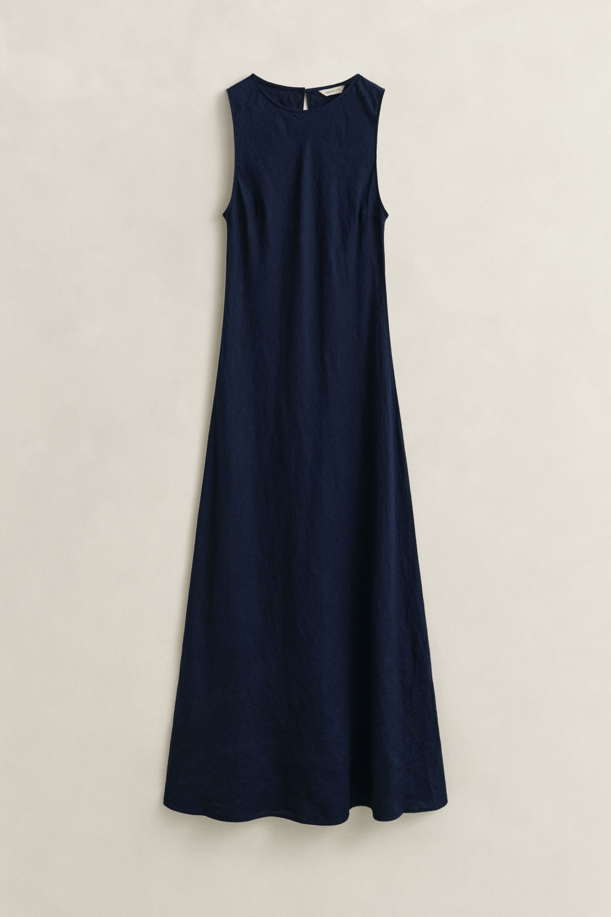 Schuin geknipte linnen midi-jurk