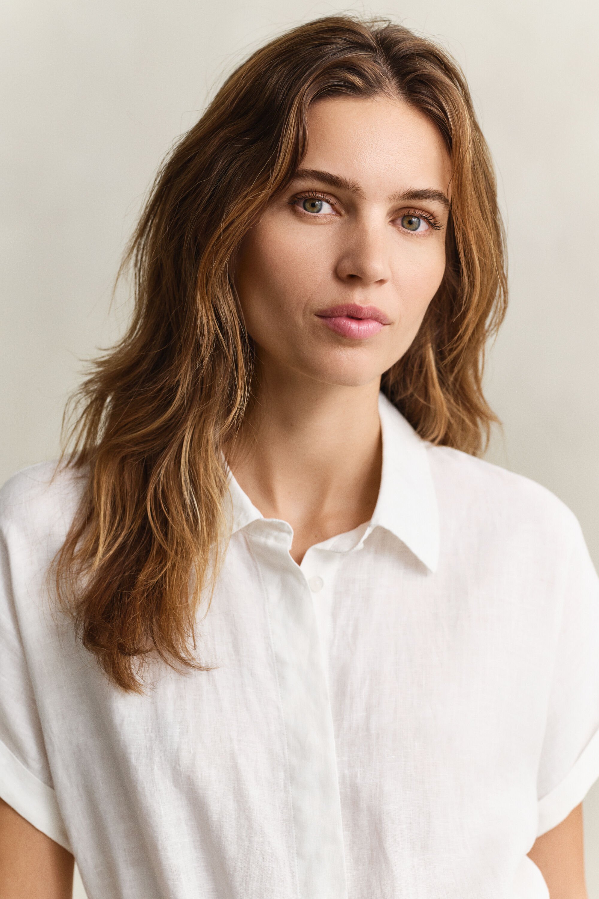 Robe-chemise à mancherons en lin