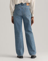 Relaxed Fit jeans met rechte pijpen, hoge taille en scheuren