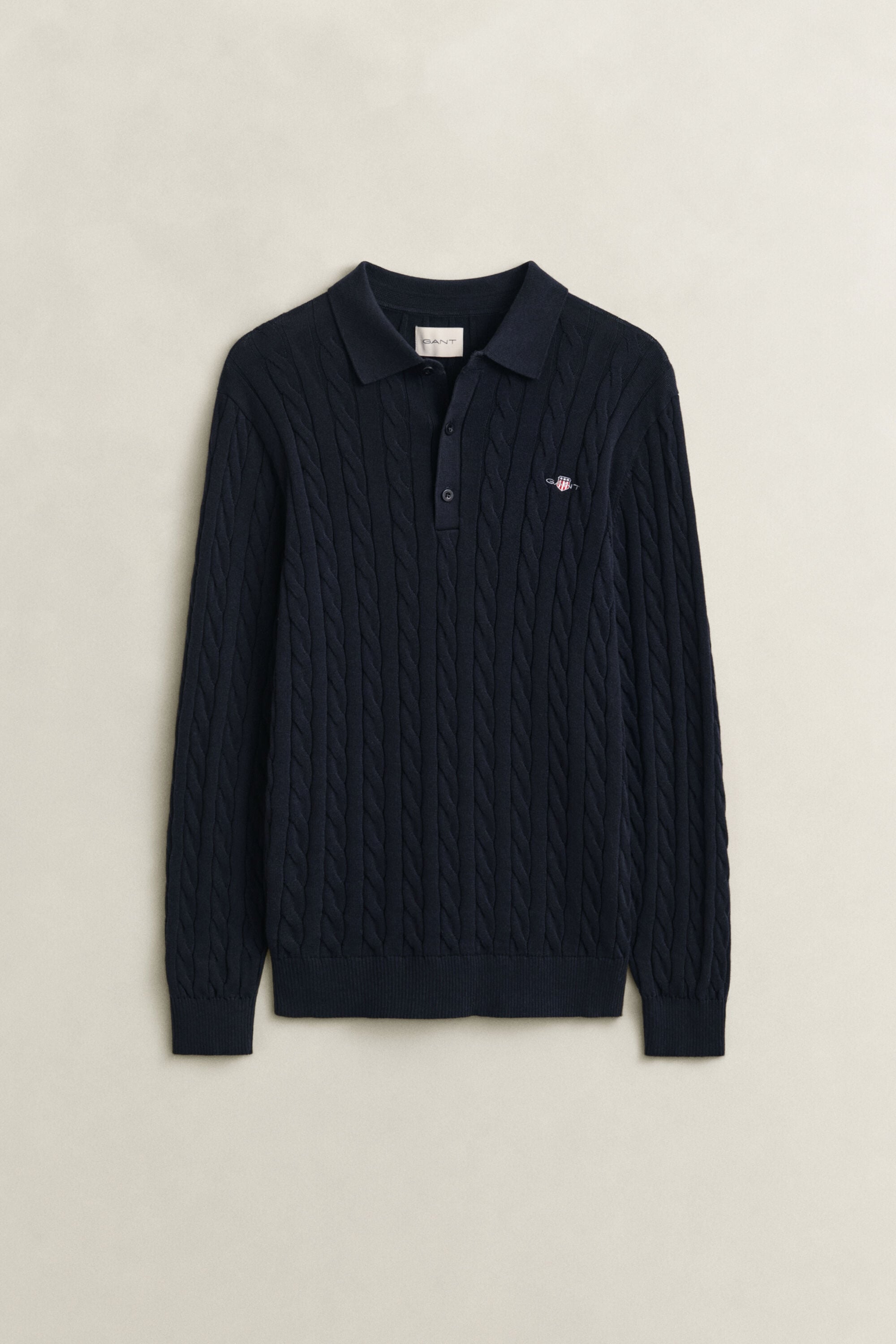 Pull façon polo en maille de coton à torsades