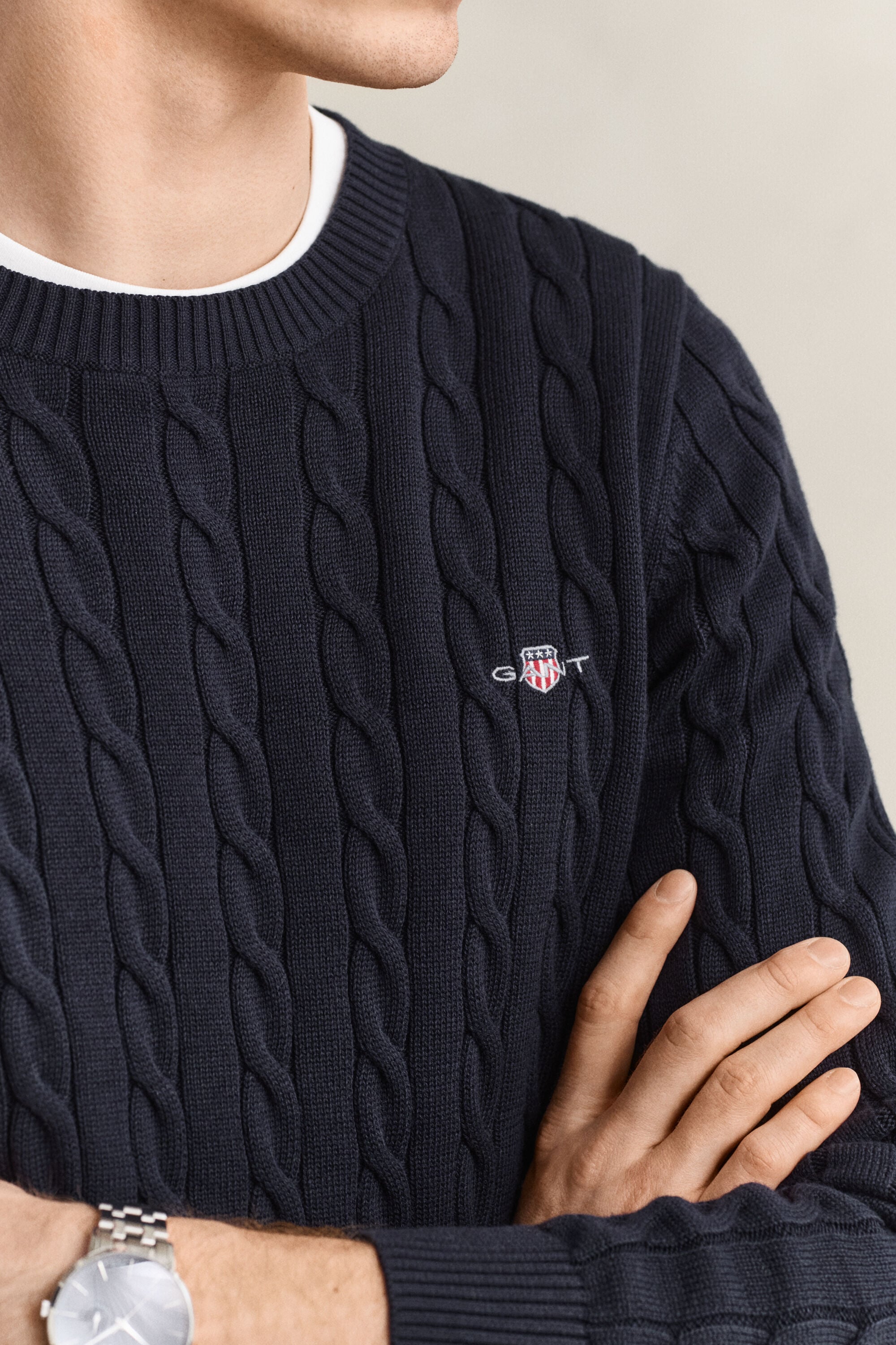Pull col rond en maille de coton torsadée