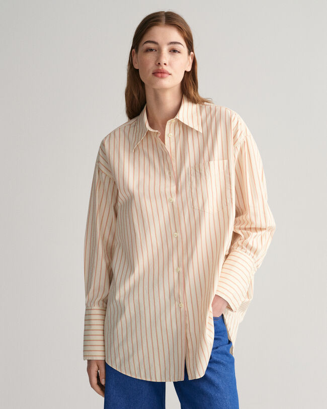 Oversized gestreept poplin hemd met brede manchetten