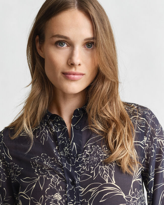 Chemise coupe regular en coton et soie à imprimé floral