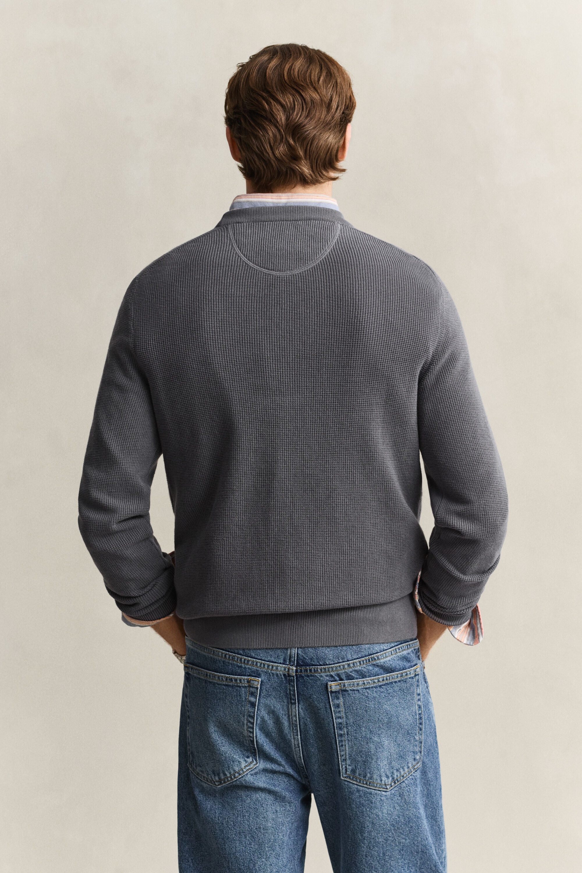 Katoenen Textured sweater met ronde hals