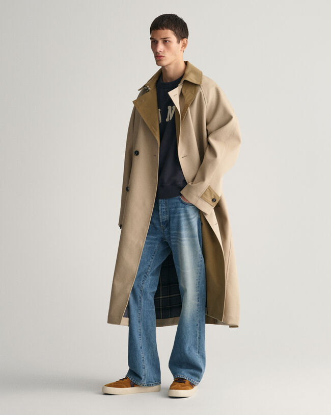 Trench-coat à coutures fixées
