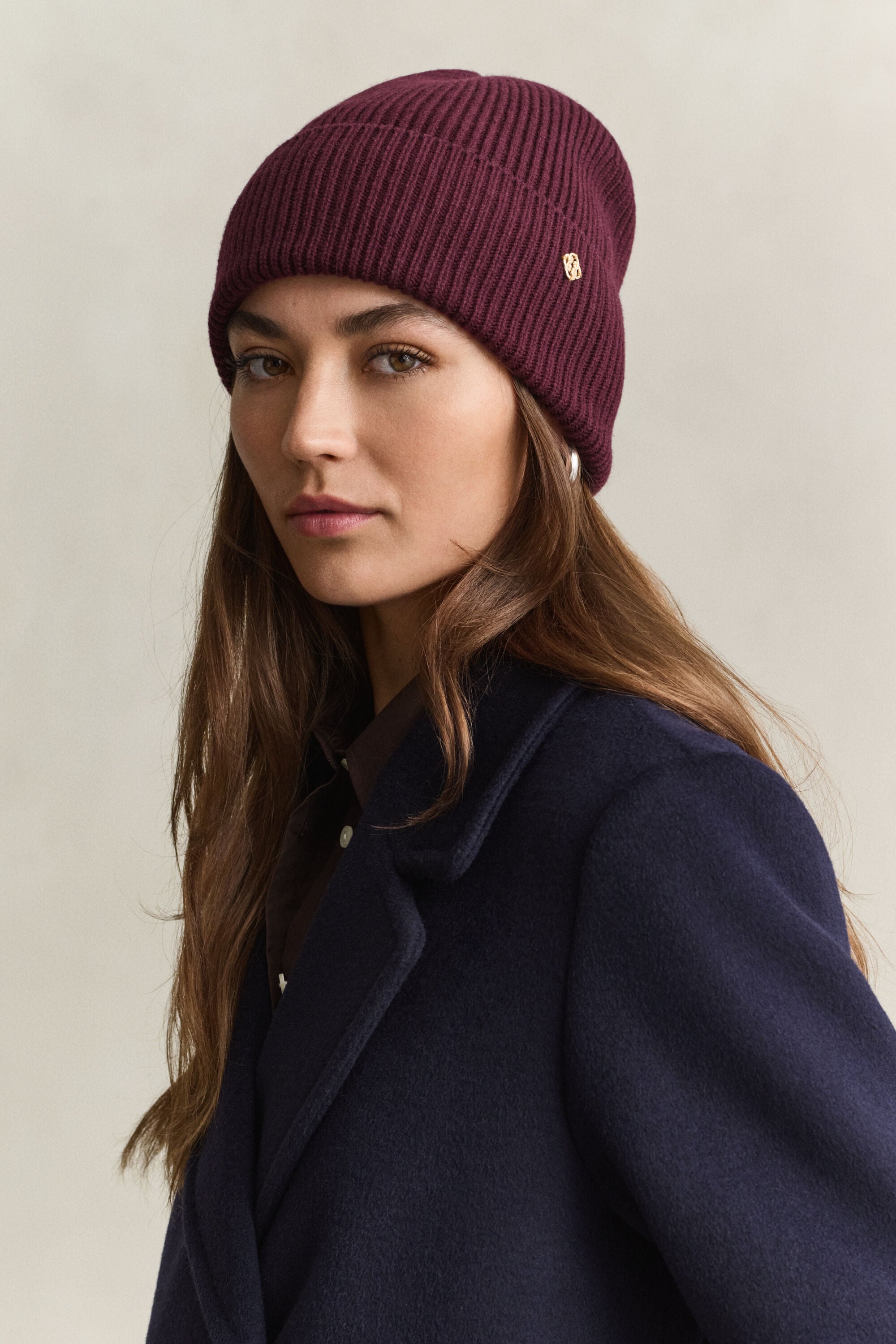 Beanie van geribde wol