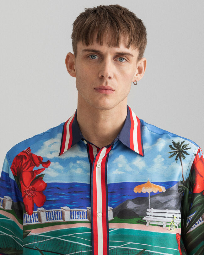 Regular Fit Scenery hemd met korte mouwen van zijde