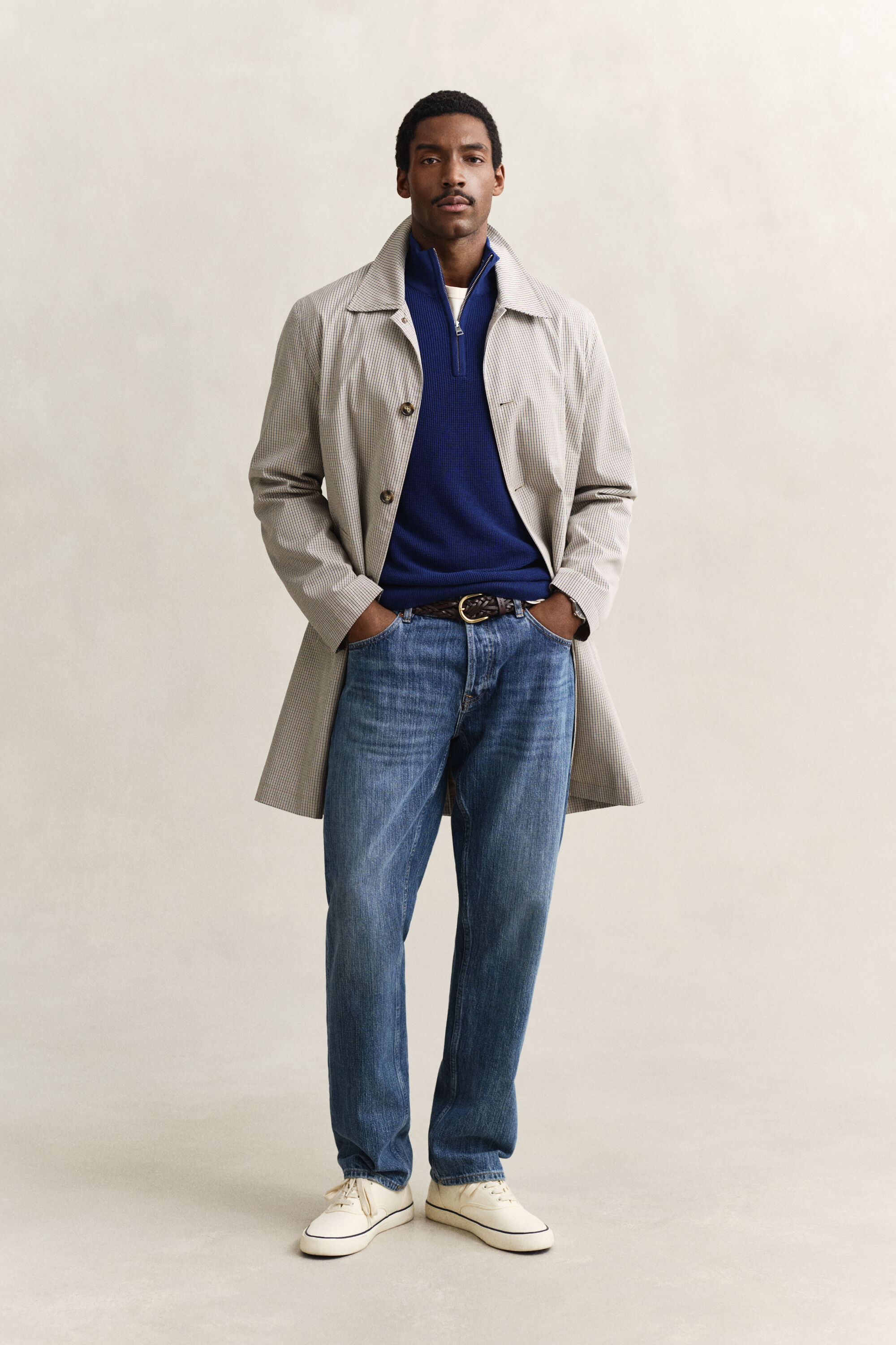 Pull à demi-zip en coton texturé