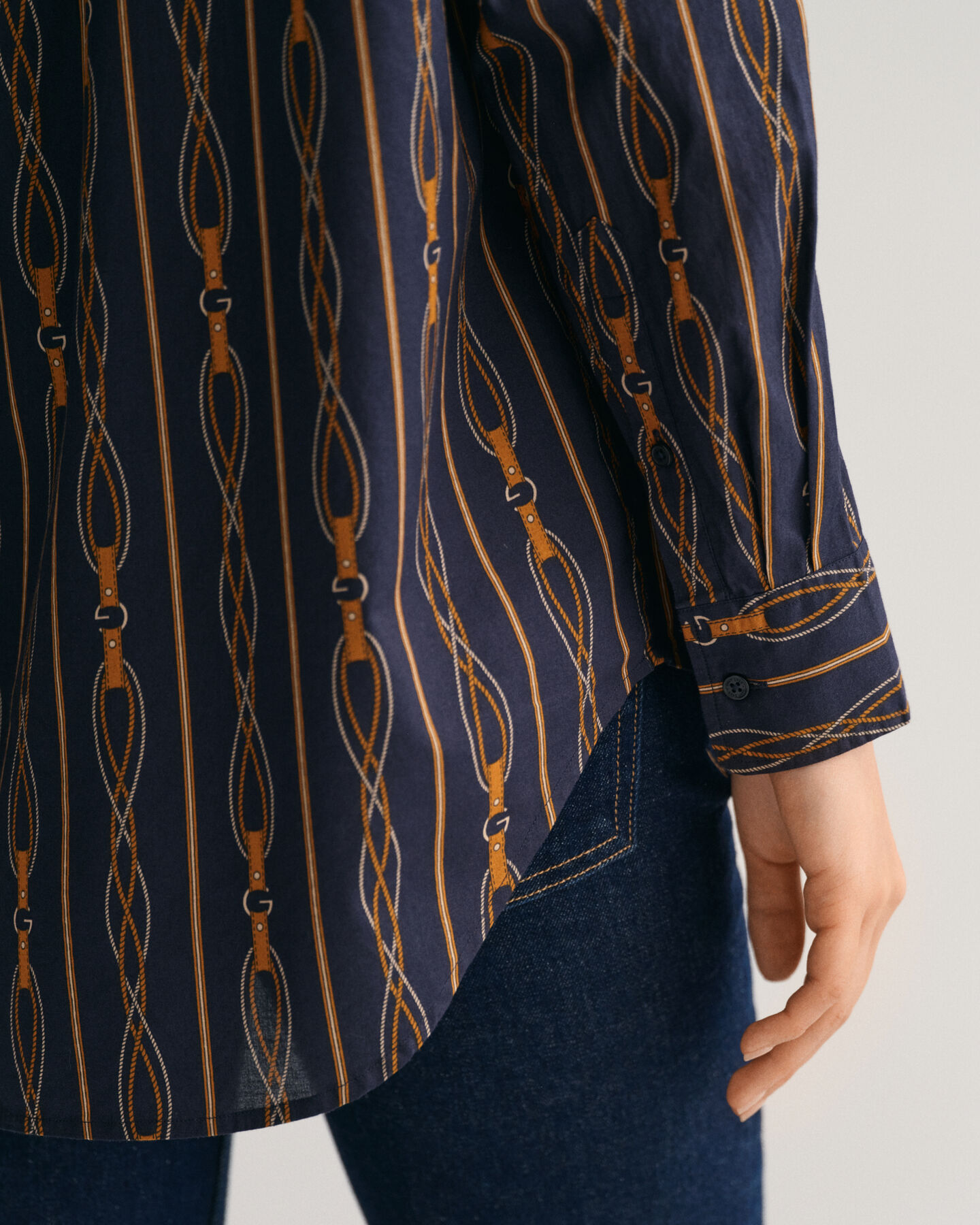 Relaxed Fit gestreept hemd van katoenen voile met Rope Print