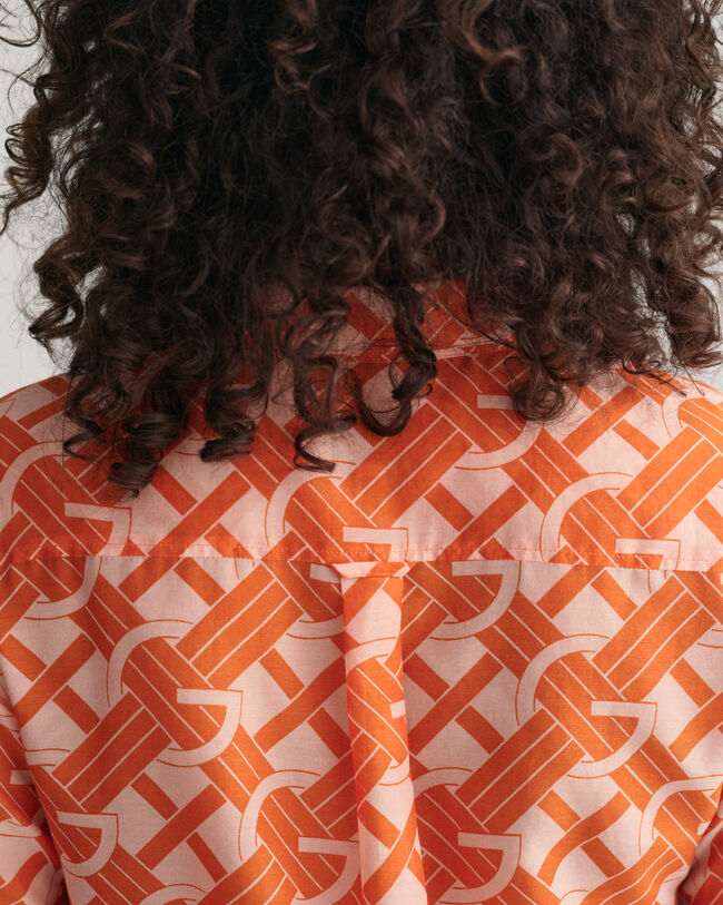 Regular Fit G Patterned hemd van katoen en zijde