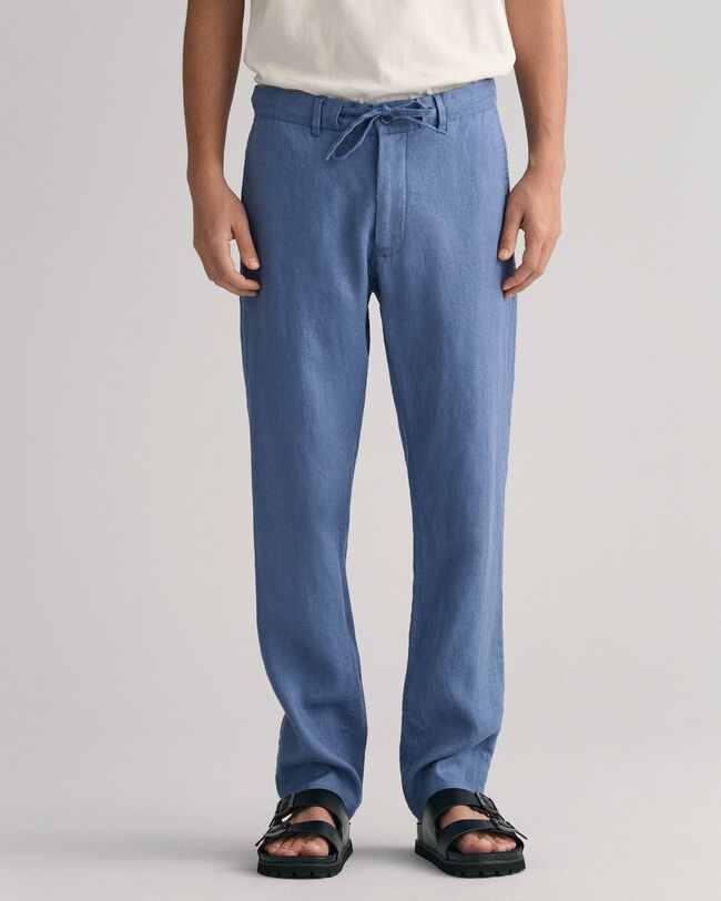 Pantalon relaxed fit en lin avec cordon de serrage