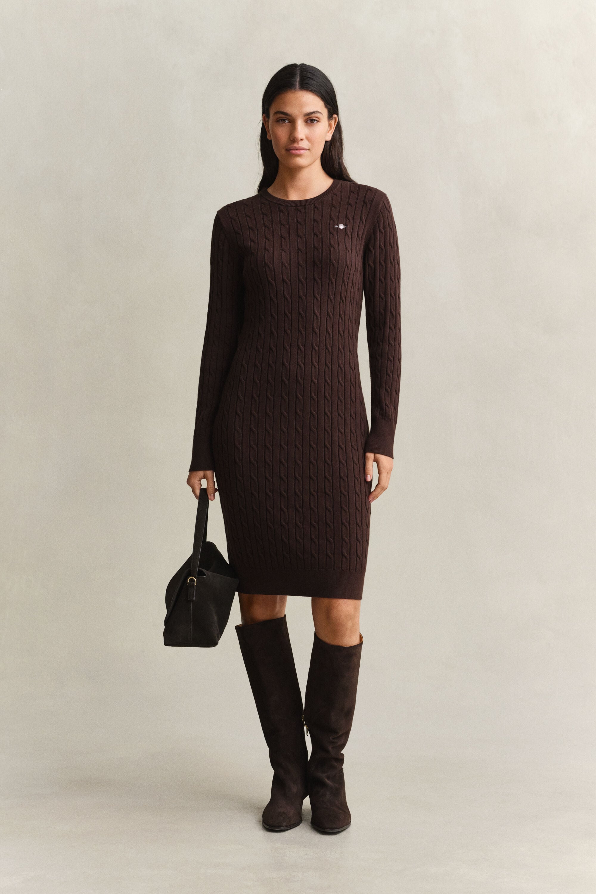 Robe col rond en maille de coton stretch à torsades