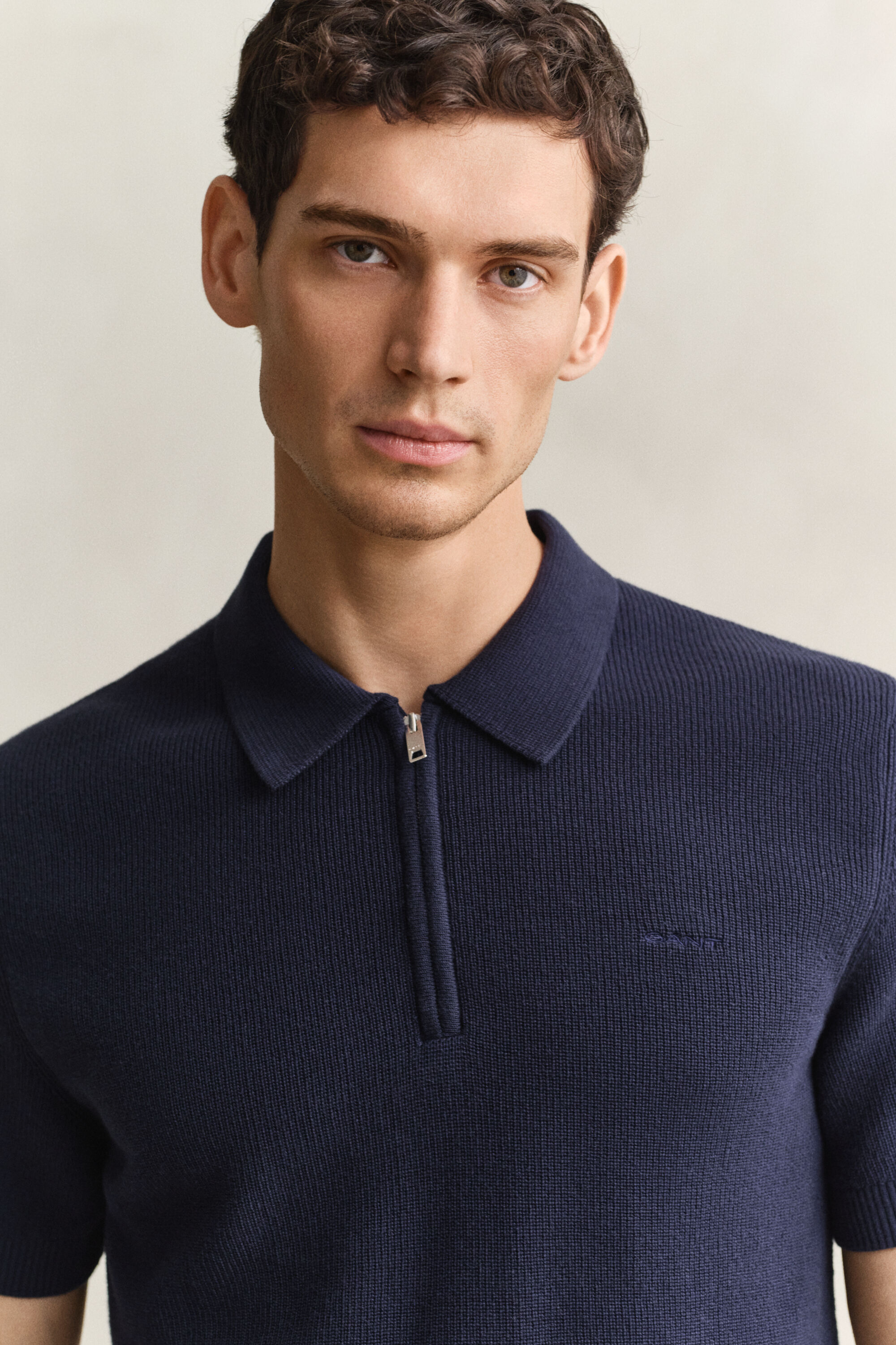 Polosweater van geribd katoen