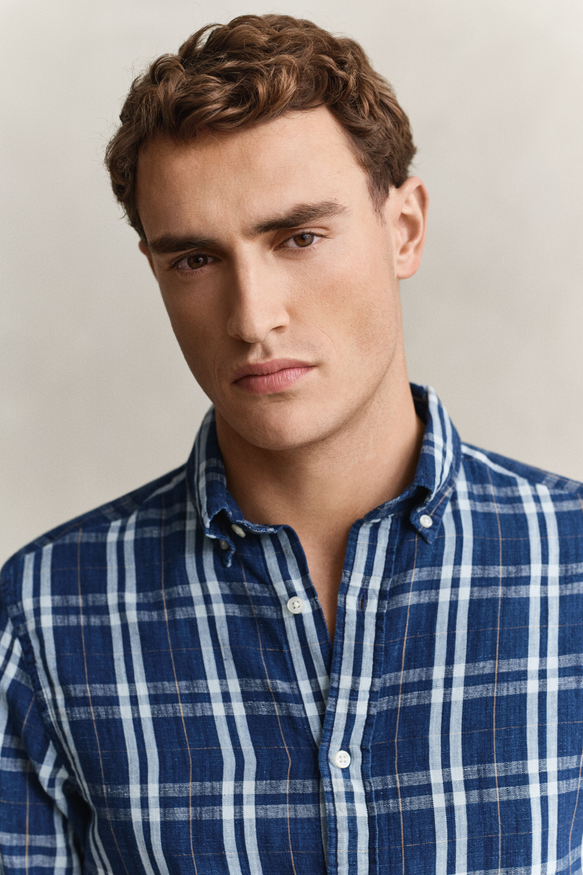 Chemise en coton et lin à carreaux