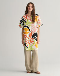 Palm Print linnen kaftan met korte mouwen