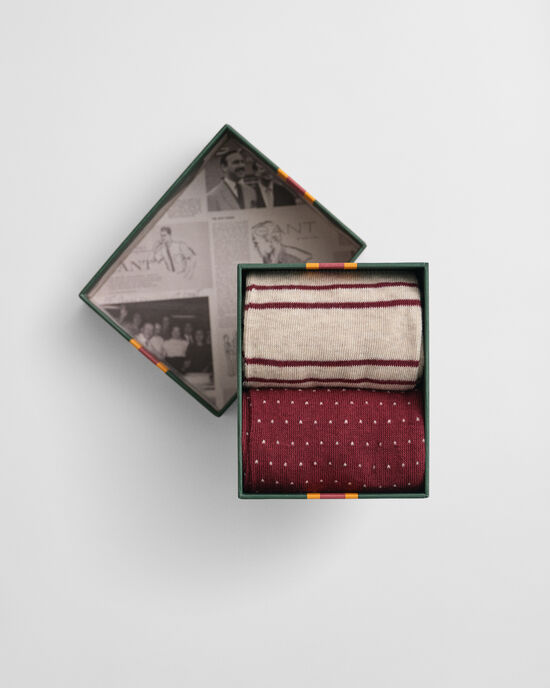 Cadeauset van twee paar sokken met strepen en bolletjes