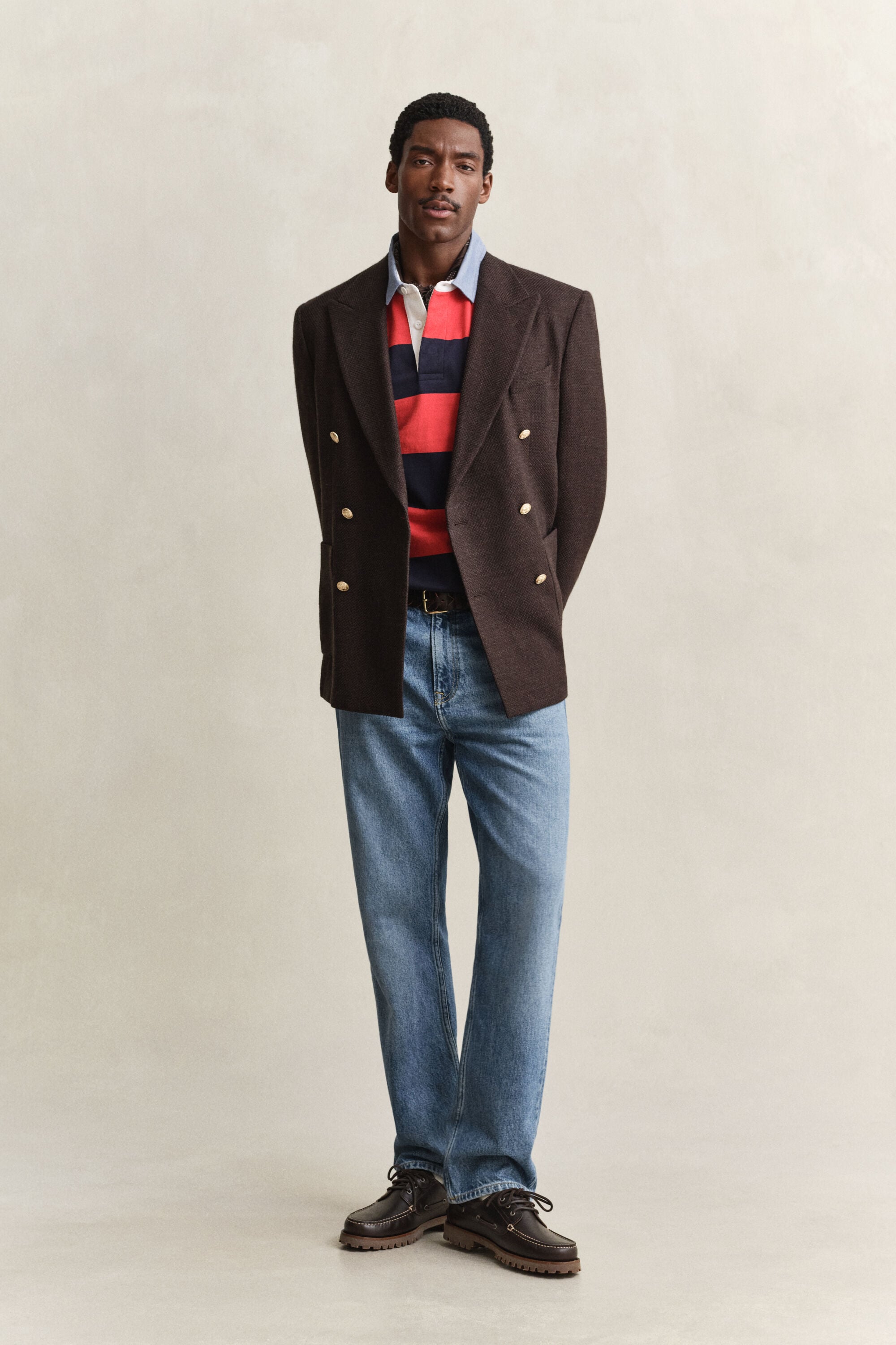 Heavy Rugger à rayures avec col en chambray