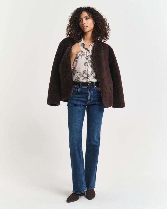 Chemise coupe décontractée en coton et soie à imprimé arbres