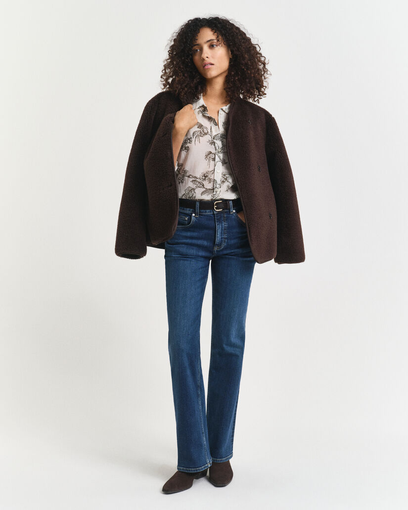 Chemise coupe décontractée en coton et soie à imprimé arbres